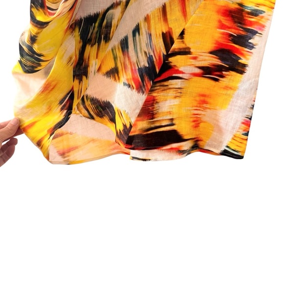 Zero + Maria Cornejo 100% Linen Blur Print Yellow Midi Dress Size 2 - Picture 5 of 12